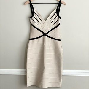 HERVE LEGER nude and black cocktail dress